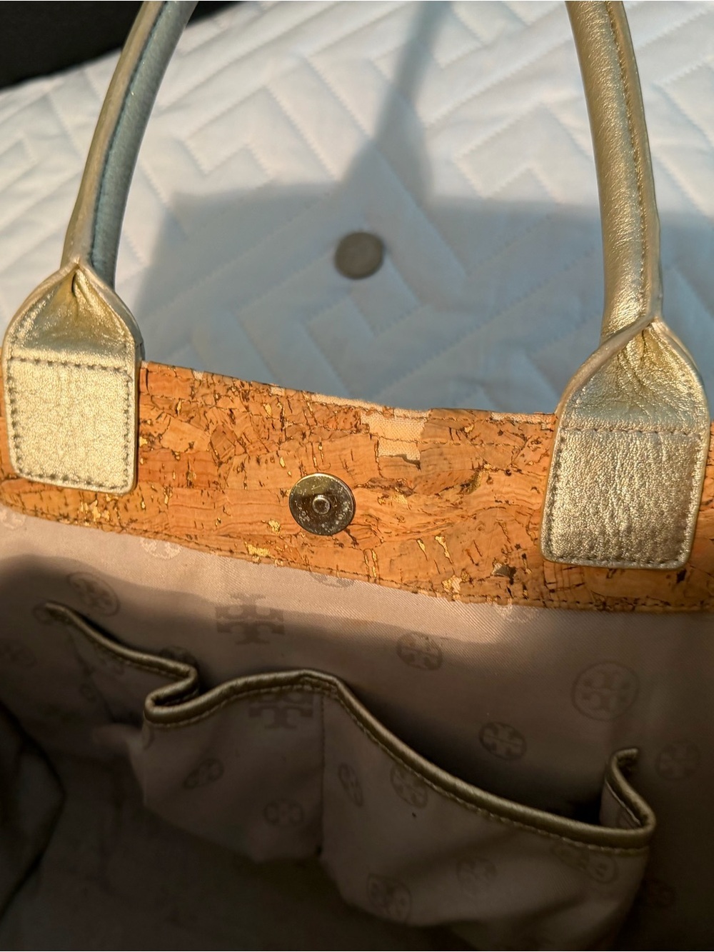Tory Burch Cork Tote with Gold Metallic Trim - Picture 5 of 12